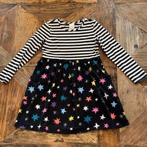 Hanna Andersson Black and White Striped Dress with Colorful Stars